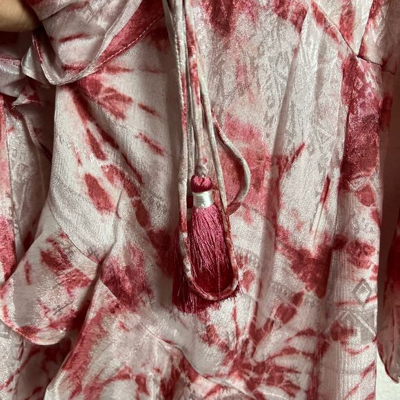Rococo Sand Ava Rosewood Tie Dye Print Faux Wrap Ruffle Mini Dress Size M - Picture 14 of 15